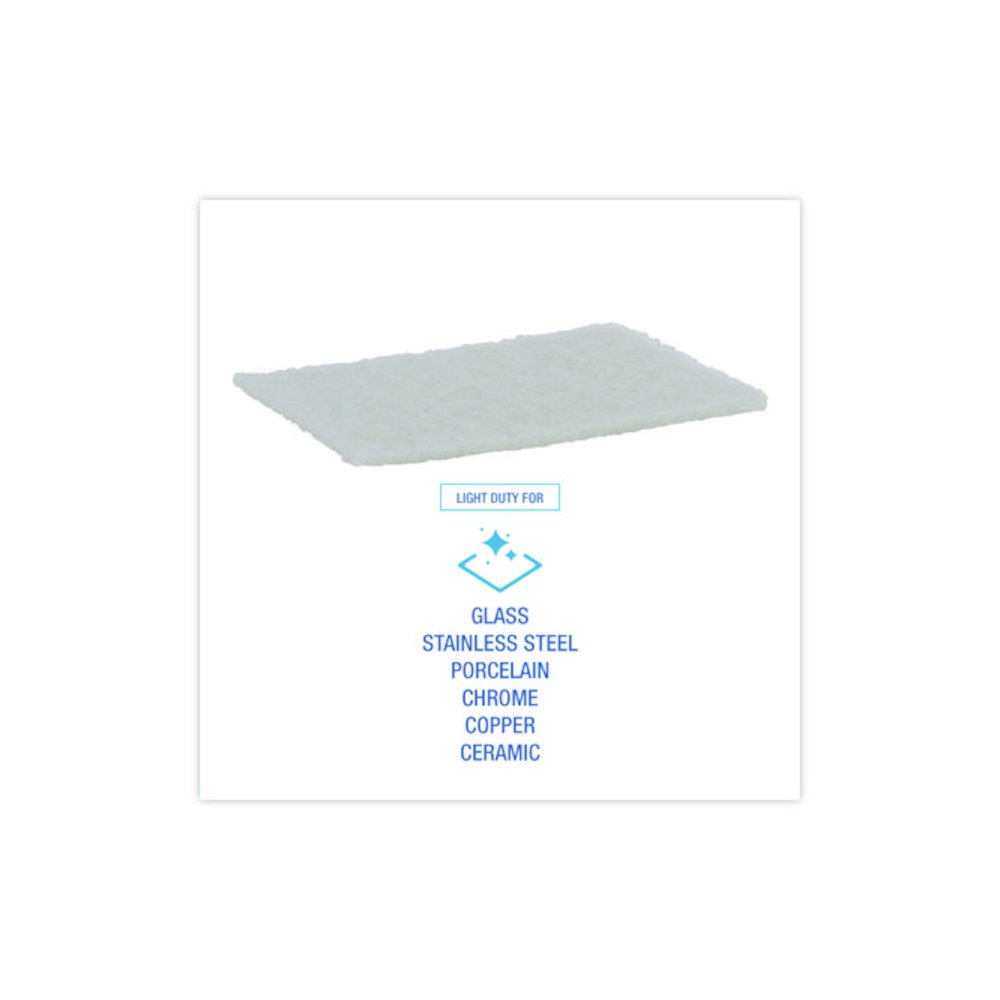 Light-Duty Scouring Pad, 6 x 9, White, 20/Carton. Picture 7