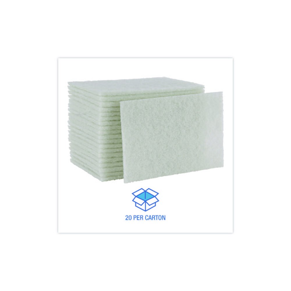 Light-Duty Scouring Pad, 6 x 9, White, 20/Carton. Picture 4
