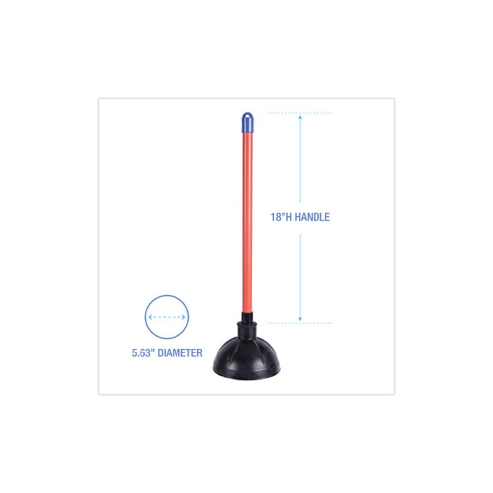 Toilet Plunger, 18" Plastic Handle, 5.63" dia, Red/Black, 6/Carton. Picture 2