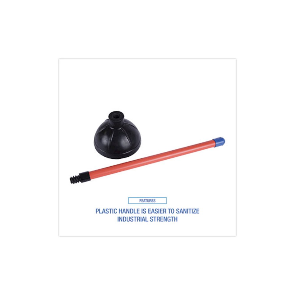 Toilet Plunger, 18" Plastic Handle, 5.63" dia, Red/Black, 6/Carton. Picture 3