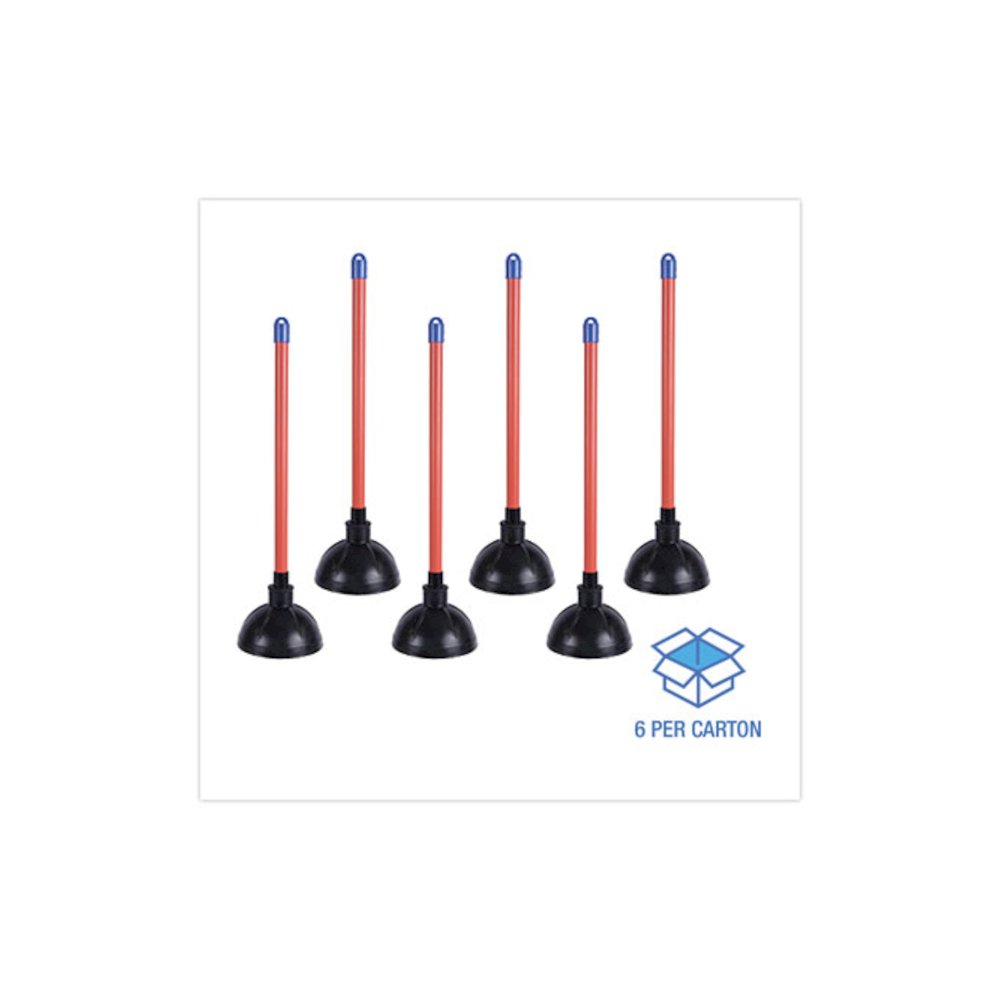 Toilet Plunger, 18" Plastic Handle, 5.63" dia, Red/Black, 6/Carton. Picture 5