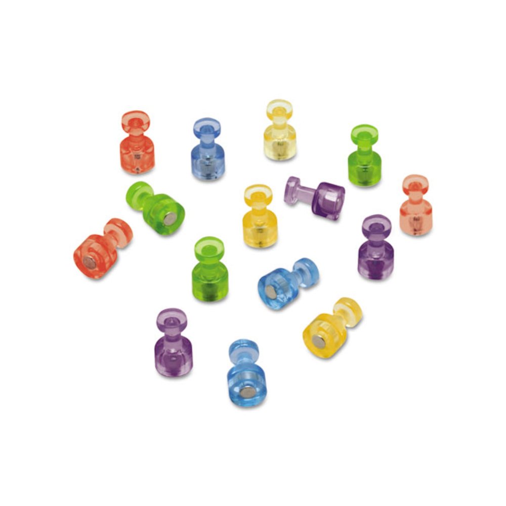 Magnetic Push Pins, 0.75" Long, 0.38" Diameter, Assorted Colors, 20/Pack. Picture 1