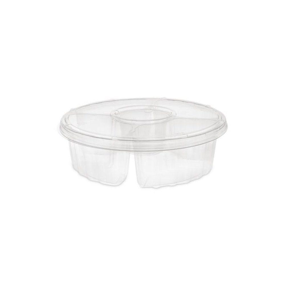 Dip Cup Platter, 4 Compartments, 64 oz, 10" Diameter, Clear, Plastic, 100/Carton. Picture 4