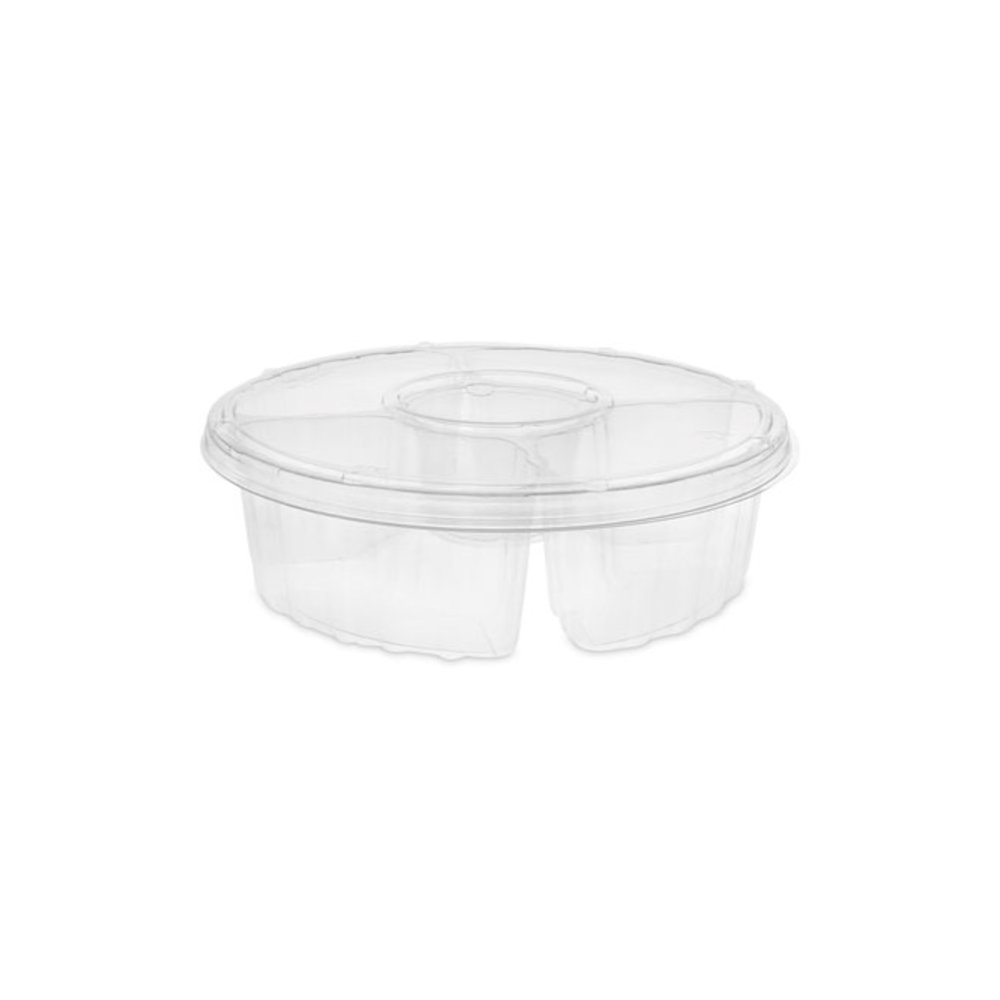 Dip Cup Platter, 4 Compartments, 64 oz, 10" Diameter, Clear, Plastic, 100/Carton. Picture 2