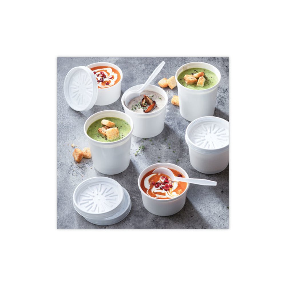 Paper Round Food Container and Lid Combo, 12 oz, 3.8" Diameter x 3" h, White, 250/Carton. Picture 2