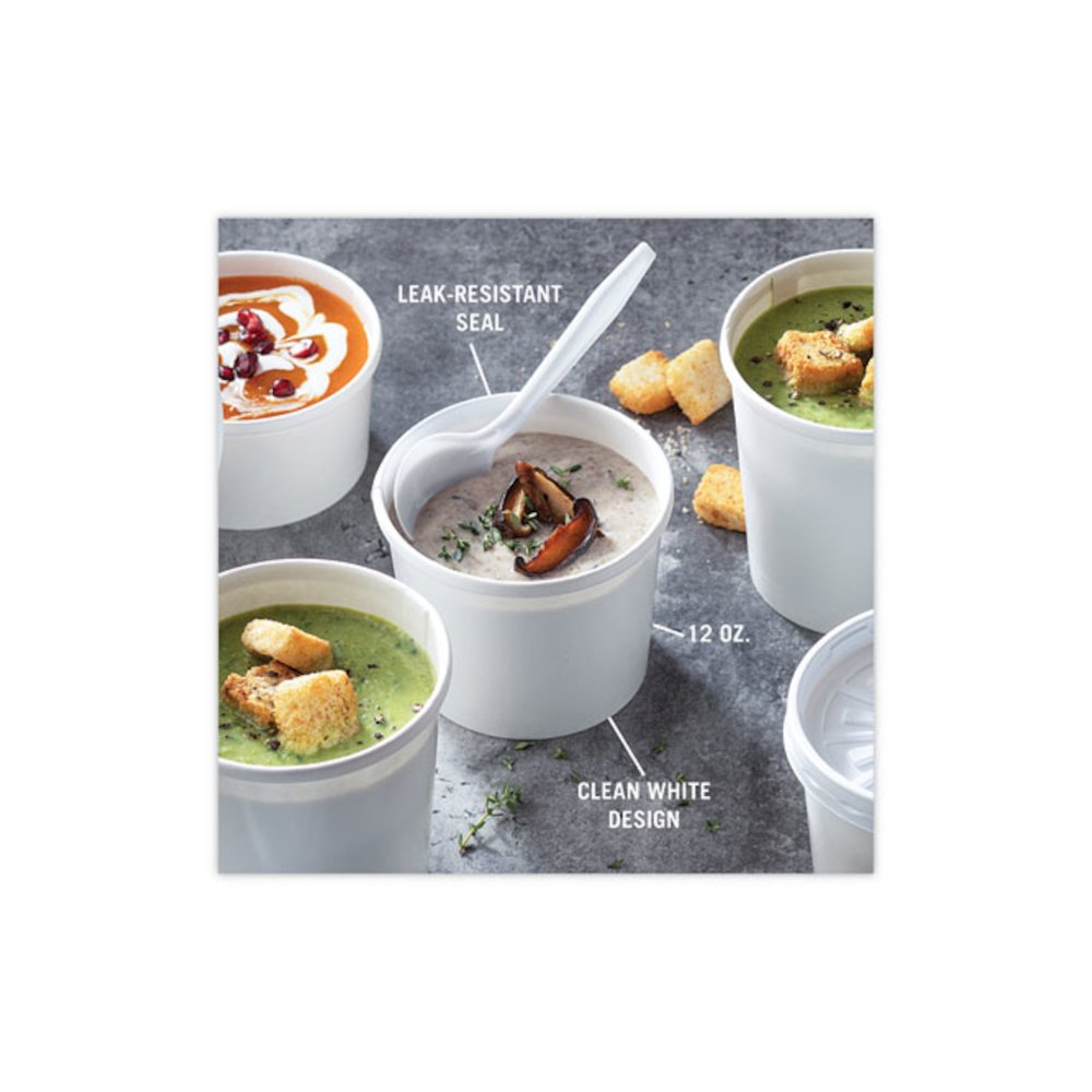 Paper Round Food Container and Lid Combo, 12 oz, 3.8" Diameter x 3" h, White, 250/Carton. Picture 3