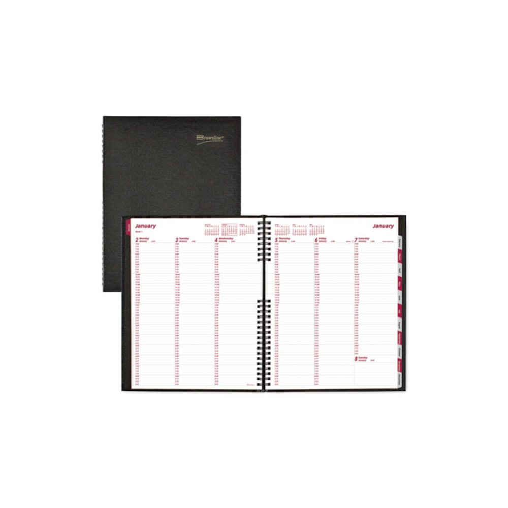 CoilPro Weekly Appointment Book in Columnar Format, 11 x 8.5, Black Lizard-Look Cover, 12-Month (Jan to Dec): 2026. Picture 1