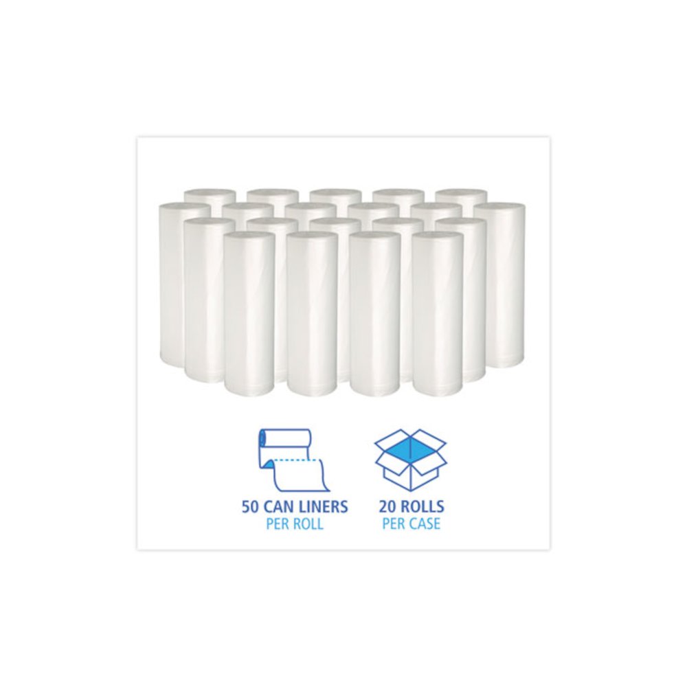 High-Density Can Liners, 16 gal, 6 mic, 24" x 33", Natural, Perforated Roll, 50 Bags/Roll, 20 Rolls/Carton. Picture 3