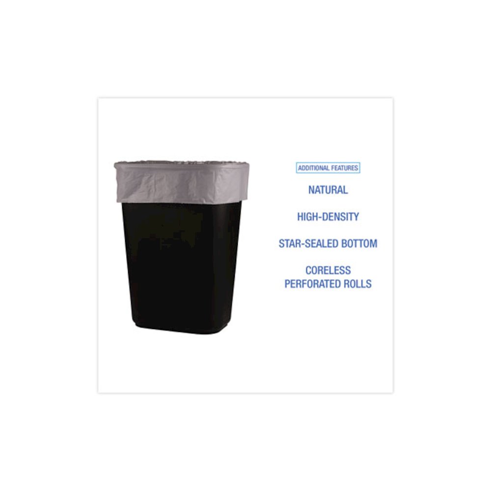 High-Density Can Liners, 16 gal, 6 mic, 24" x 33", Natural, Perforated Roll, 50 Bags/Roll, 20 Rolls/Carton. Picture 4