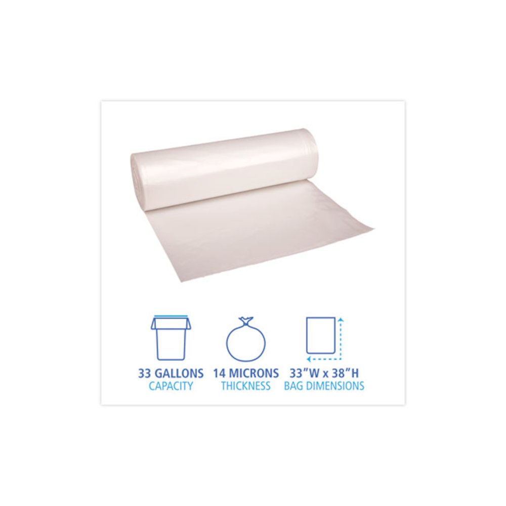 High-Density Can Liners, 33 gal, 14 mic, 33" x 38", Natural, Perforated Roll, 25 Bags/Roll, 10 Rolls/Carton. Picture 2