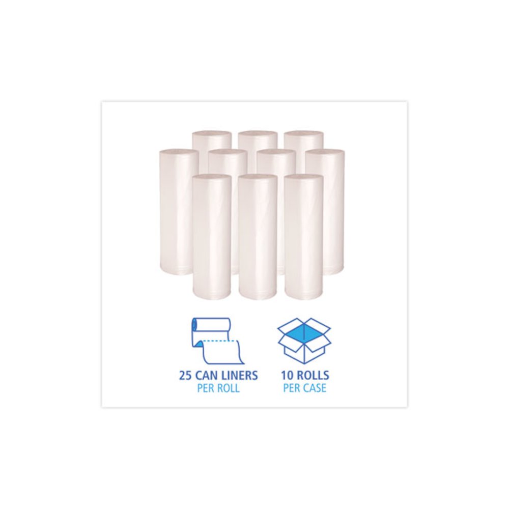 High-Density Can Liners, 33 gal, 14 mic, 33" x 38", Natural, Perforated Roll, 25 Bags/Roll, 10 Rolls/Carton. Picture 3