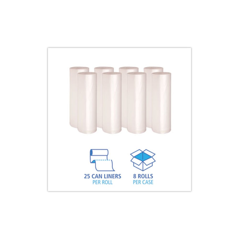 High-Density Can Liners, 60 gal, 11 mic, 38" x 58", Natural, Perforated Roll, 25 Bags/Roll, 8 Rolls/Carton. Picture 3