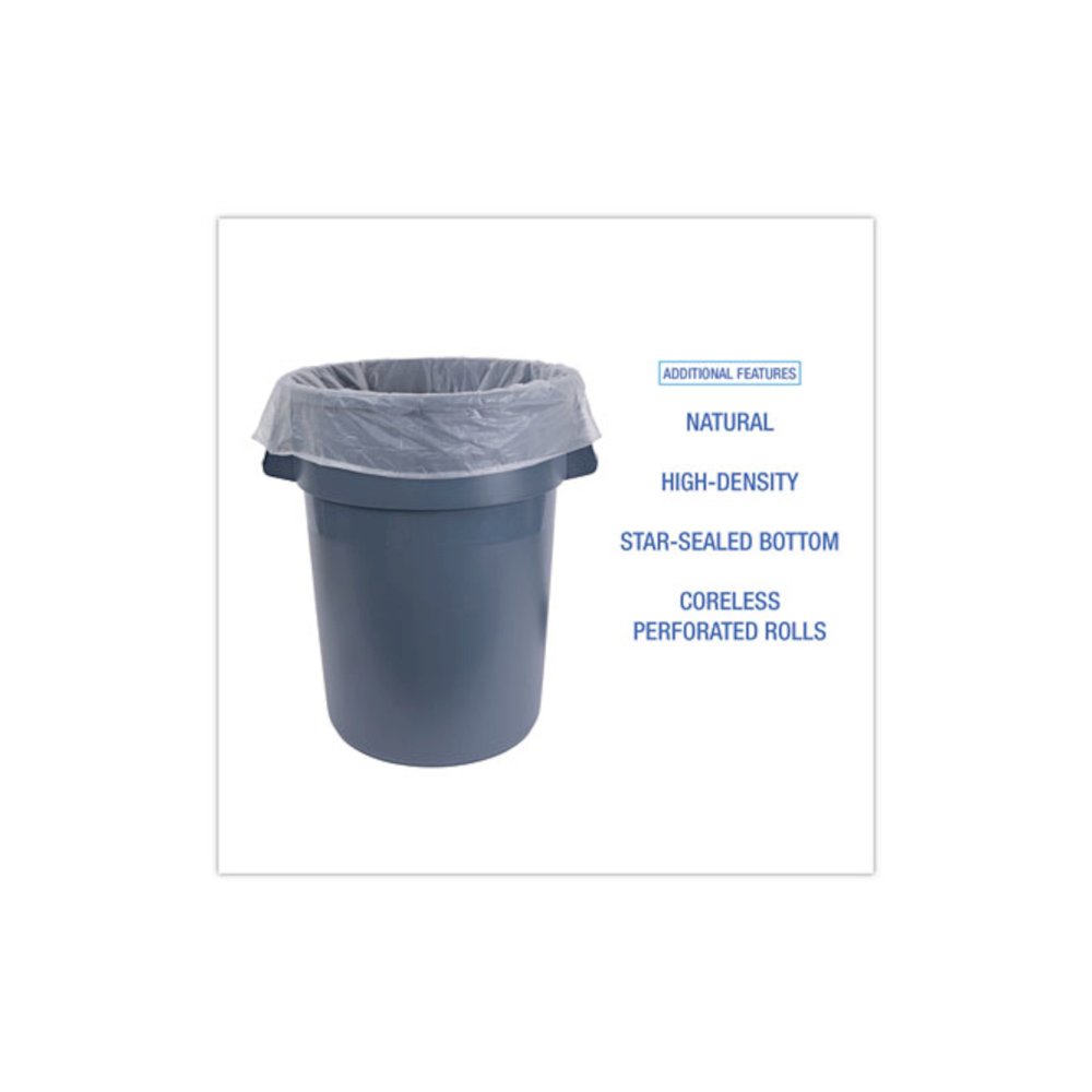 High-Density Can Liners, 60 gal, 11 mic, 38" x 58", Natural, Perforated Roll, 25 Bags/Roll, 8 Rolls/Carton. Picture 4