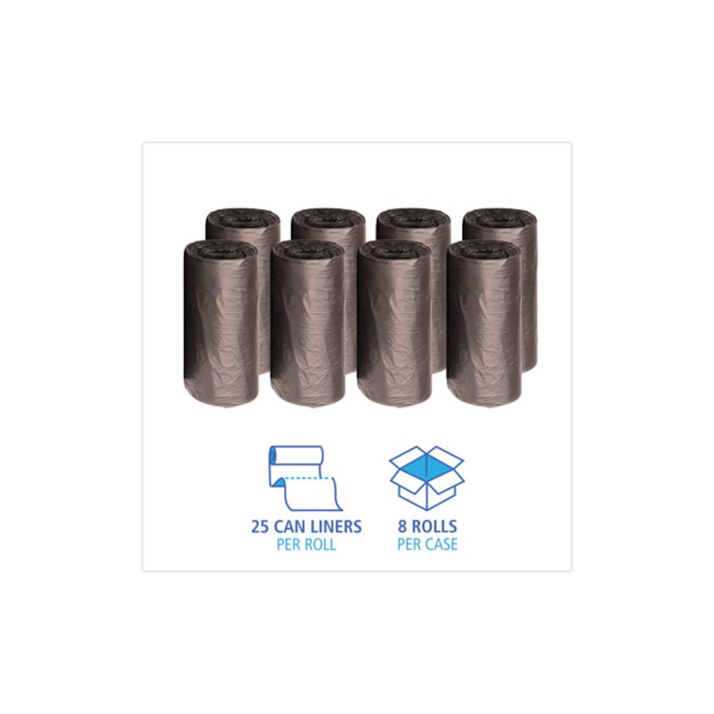 High-Density Can Liners, 60 gal, 14 mic, 38" x 58", Black, Perforated Roll, 25 Bags/Roll, 8 Rolls/Carton. Picture 3