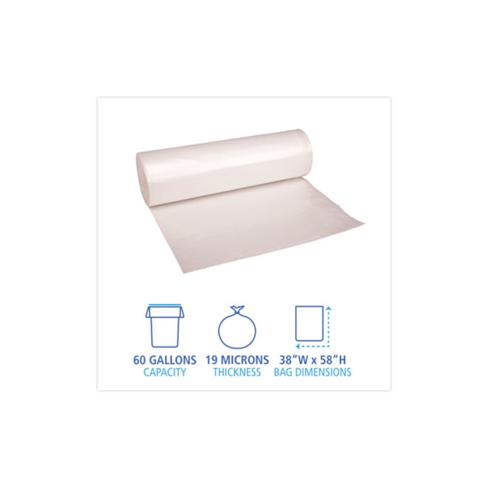 High-Density Can Liners, 60 gal, 19 mic, 38" x 58", Natural, Perforated Roll, 25 Bags/Roll, 6 Rolls/Carton. Picture 2