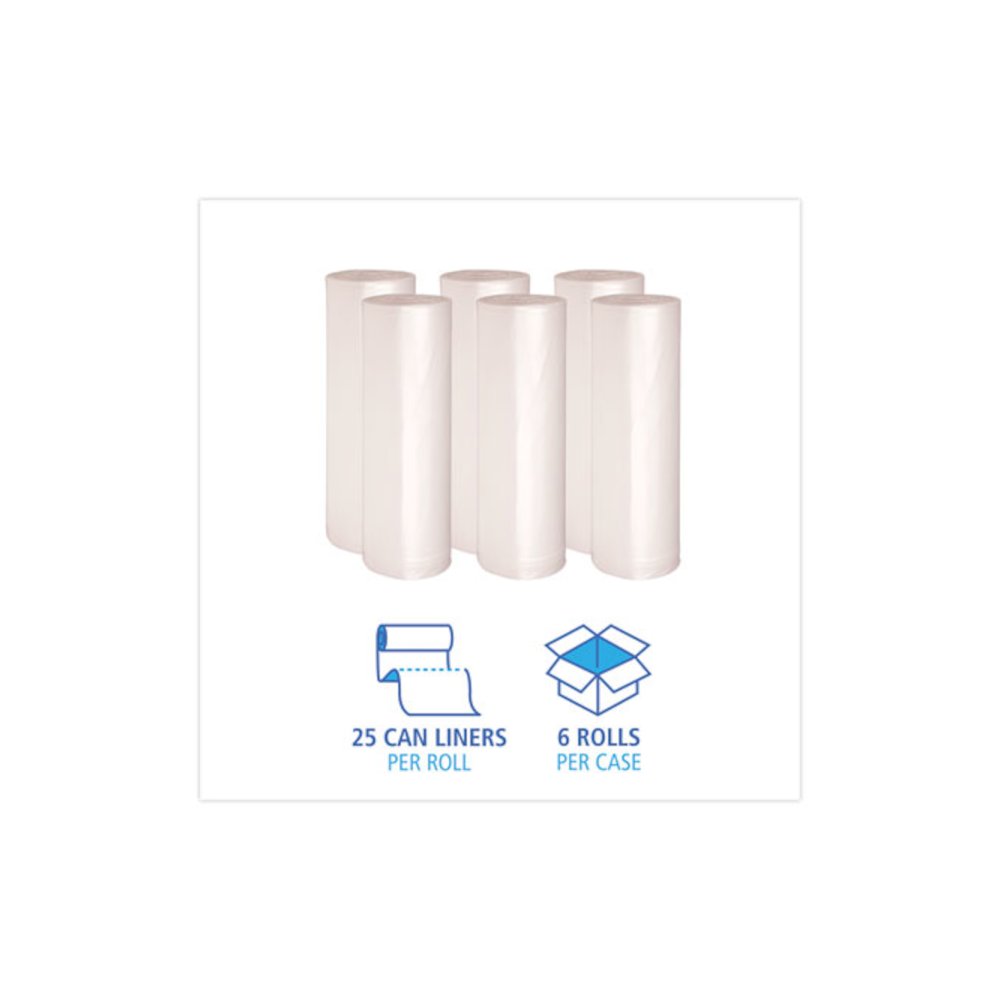 High-Density Can Liners, 60 gal, 19 mic, 38" x 58", Natural, Perforated Roll, 25 Bags/Roll, 6 Rolls/Carton. Picture 3