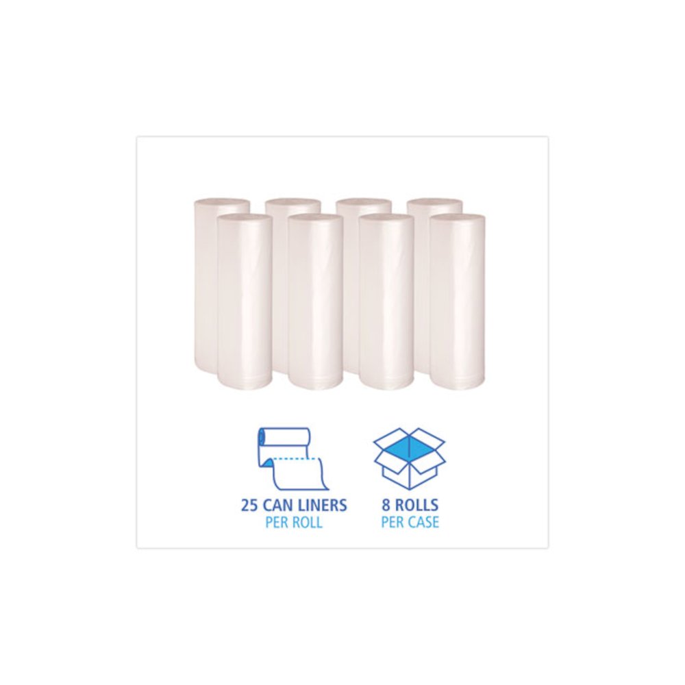 High-Density Can Liners, 60 gal, 14 mic, 38" x 58", Natural, Perforated Roll, 25 Bags/Roll, 8 Rolls/Carton. Picture 3