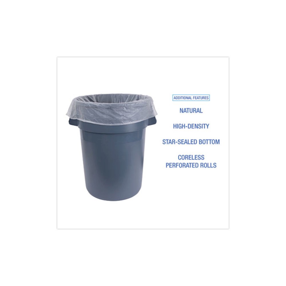 High-Density Can Liners, 60 gal, 14 mic, 38" x 58", Natural, Perforated Roll, 25 Bags/Roll, 8 Rolls/Carton. Picture 4