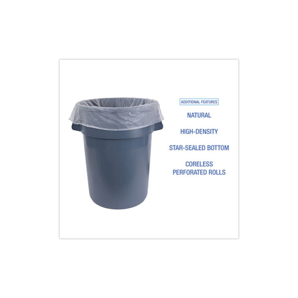 High-Density Can Liners, 45 gal, 13 mic, 40" x 46", Natural, Perforated Roll, 25 Bags/Roll, 10 Rolls/Carton. Picture 4