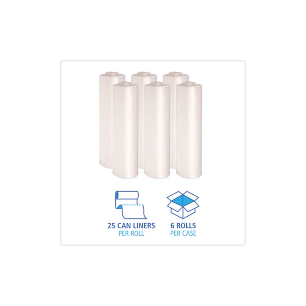 High-Density Can Liners, 45 gal, 19 mic, 40" x 46", Natural, Perforated Roll, 25 Bags/Roll, 6 Rolls/Carton. Picture 3