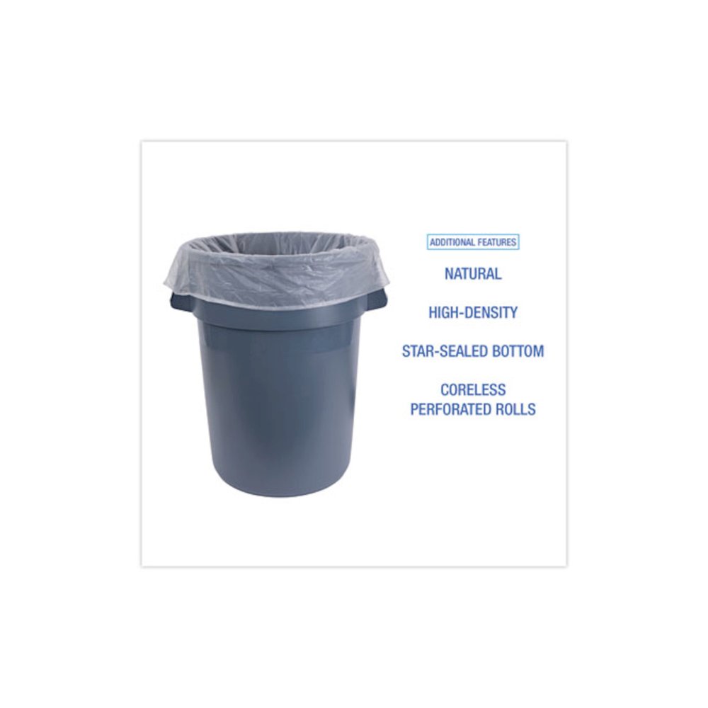 High-Density Can Liners, 45 gal, 19 mic, 40" x 46", Natural, Perforated Roll, 25 Bags/Roll, 6 Rolls/Carton. Picture 4
