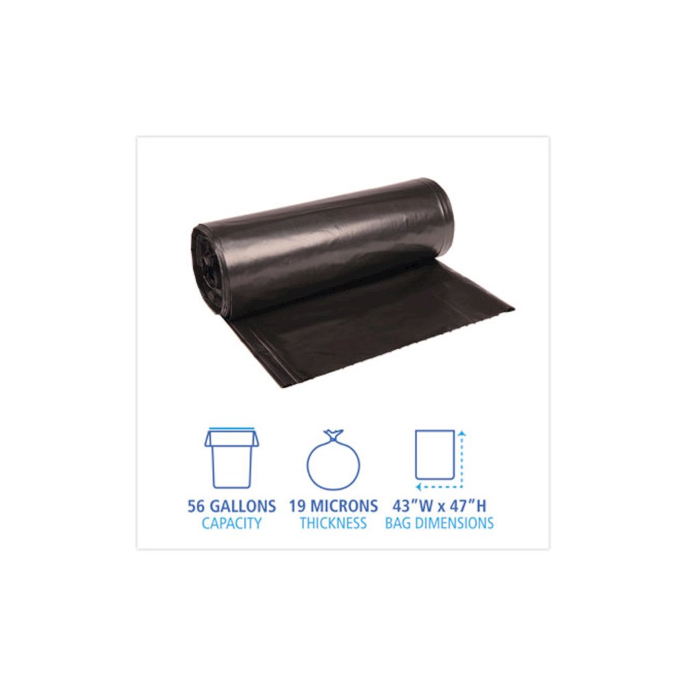 High-Density Can Liners, 56 gal, 19 mic, 43" x 47", Black, Perforated Roll, 25 Bags/Roll, 6 Rolls/Carton. Picture 2