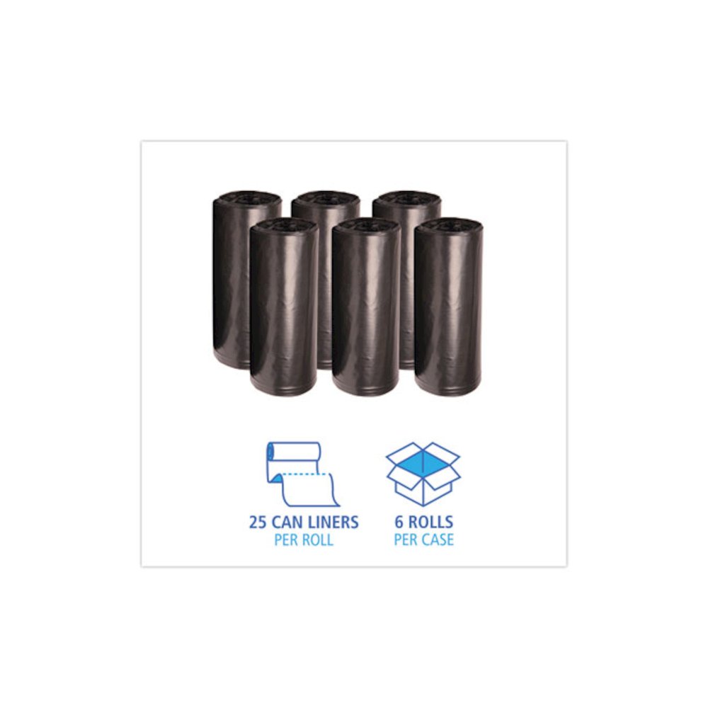 High-Density Can Liners, 56 gal, 19 mic, 43" x 47", Black, Perforated Roll, 25 Bags/Roll, 6 Rolls/Carton. Picture 3
