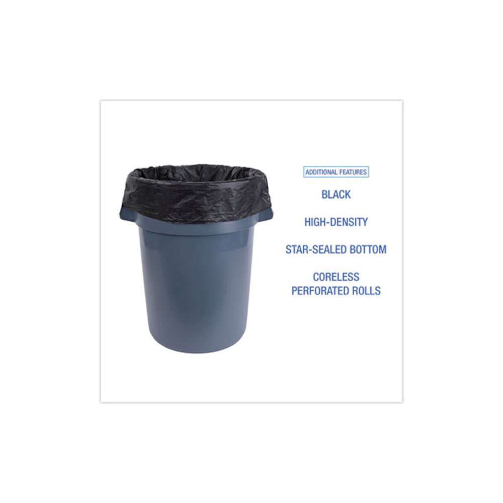 High-Density Can Liners, 56 gal, 19 mic, 43" x 47", Black, Perforated Roll, 25 Bags/Roll, 6 Rolls/Carton. Picture 4