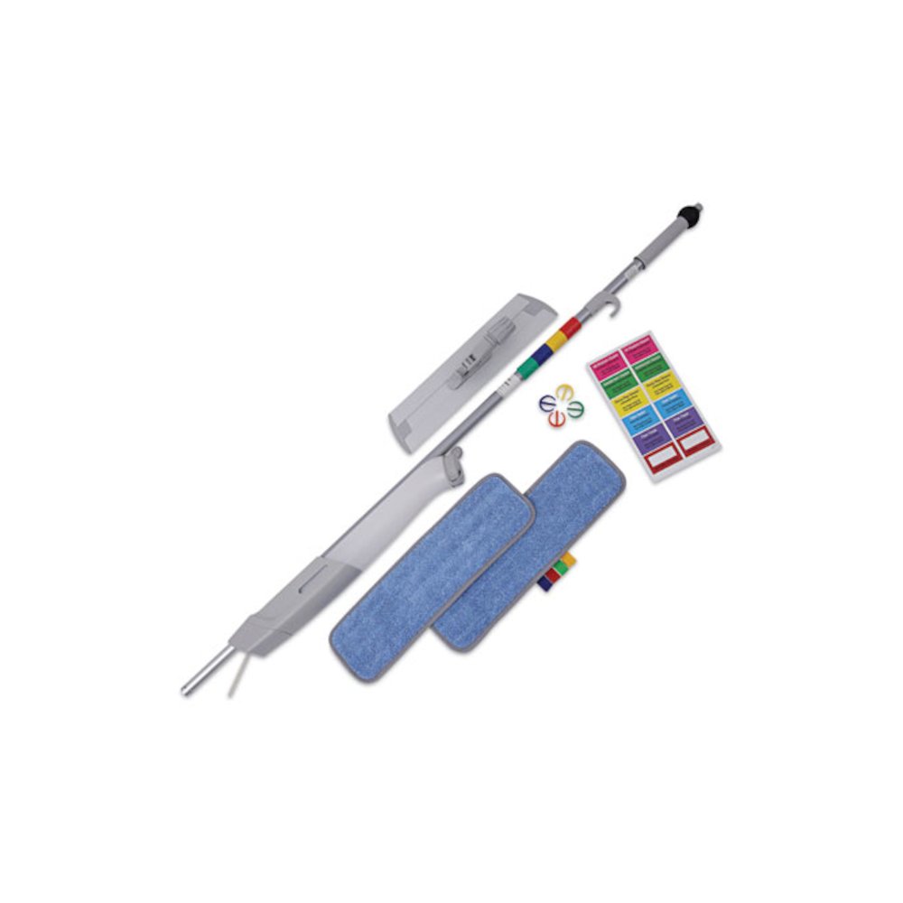 Bucketless Microfiber Mop System, 5 x 18 Blue Microfiber Head, 59" Gray Aluminum/Polypropylene Handle. Picture 2