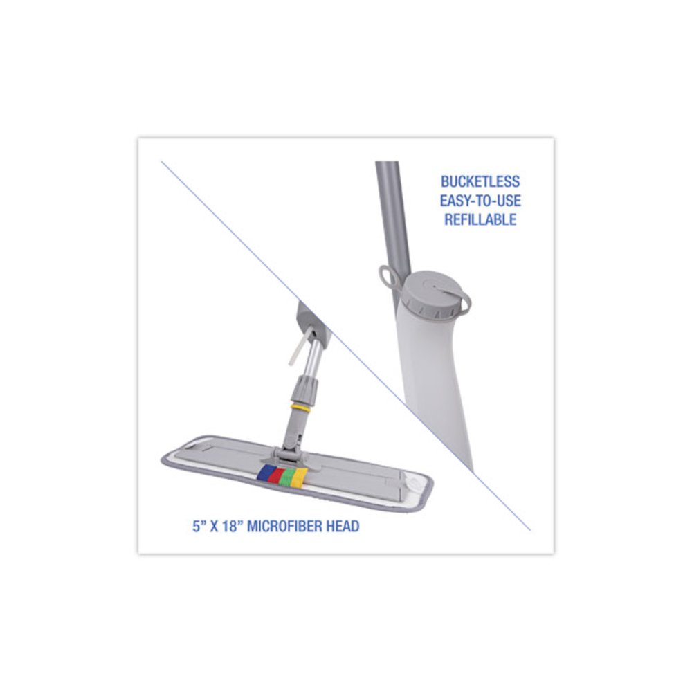 Bucketless Microfiber Mop System, 5 x 18 Blue Microfiber Head, 59" Gray Aluminum/Polypropylene Handle. Picture 4