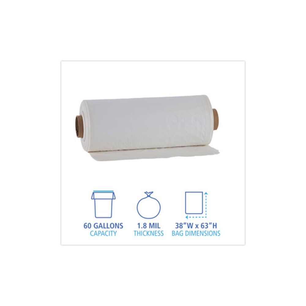 Industrial Can Liner Rolls, 60 gal, 1.8 mil, 21" x 17" x 63", Clear, 75/Carton. Picture 2