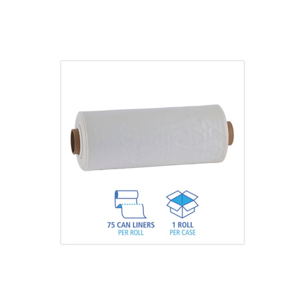 Industrial Can Liner Rolls, 60 gal, 1.8 mil, 21" x 17" x 63", Clear, 75/Carton. Picture 3