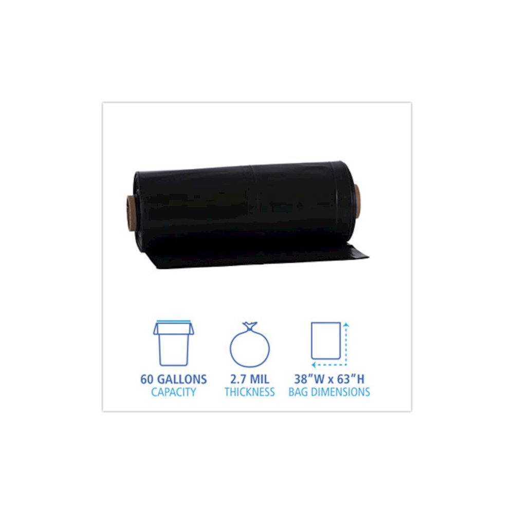 Industrial Can Liner Rolls, 60 gal, 2.7 mil, 21" x 17" x 63", Black, 50/Carton. Picture 2
