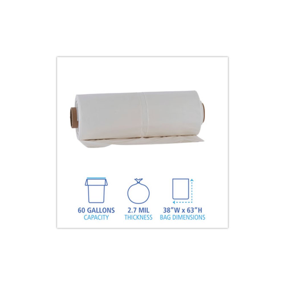 Industrial Can Liner Rolls, 60 gal, 2.7 mil, 21" x 17" x 63", Clear, 50/Carton. Picture 2