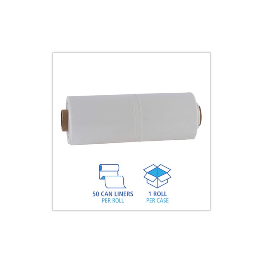 Industrial Can Liner Rolls, 60 gal, 2.7 mil, 21" x 17" x 63", Clear, 50/Carton. Picture 3