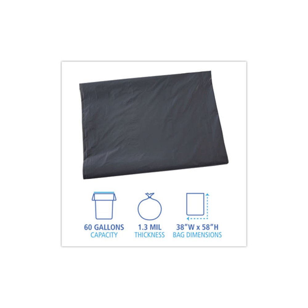 Linear Low Density Industrial Can Liners, 60 gal, 1.3 mil, 38" x 58", Gray, Flat Pack, 100/Carton. Picture 2