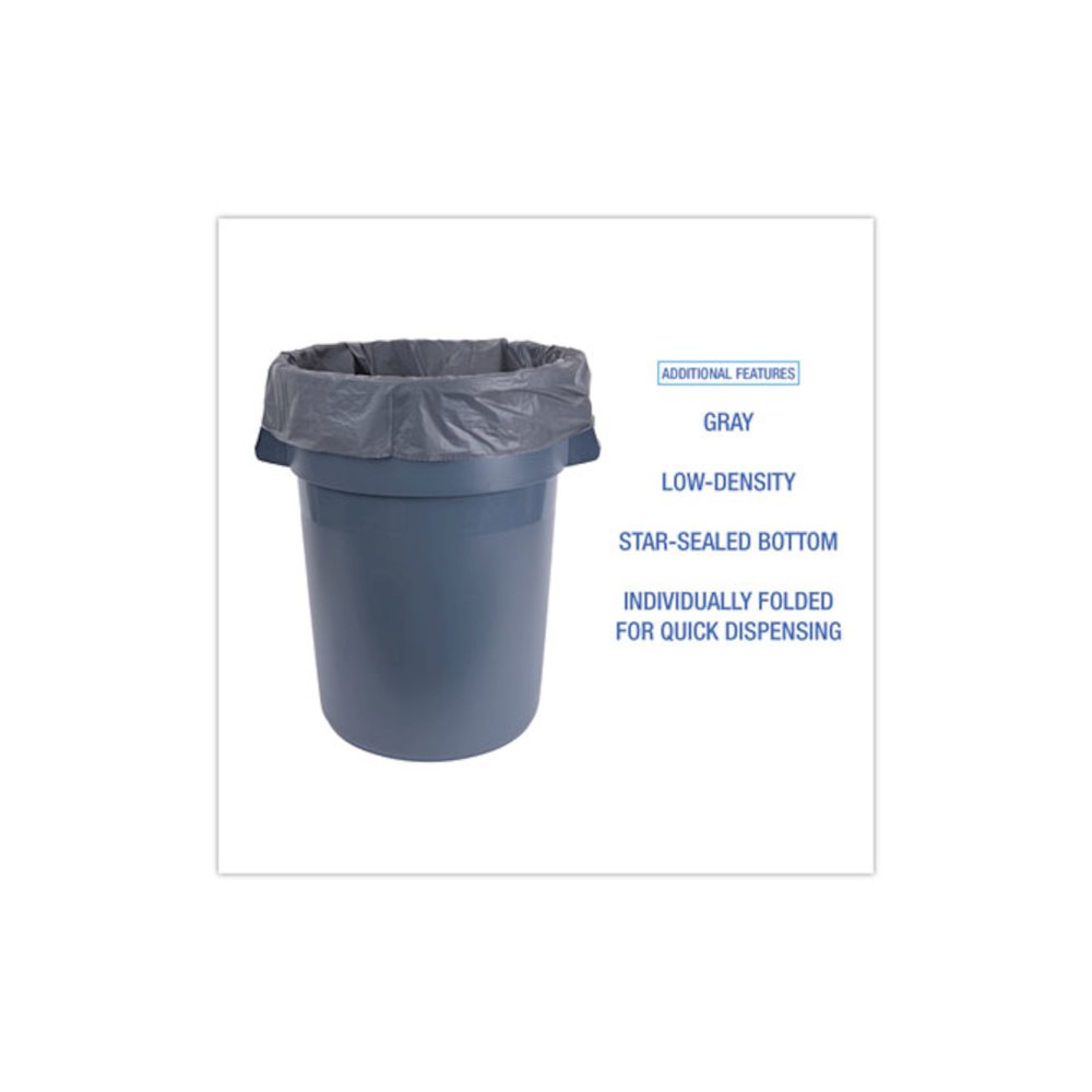 Linear Low Density Industrial Can Liners, 60 gal, 1.3 mil, 38" x 58", Gray, Flat Pack, 100/Carton. Picture 4