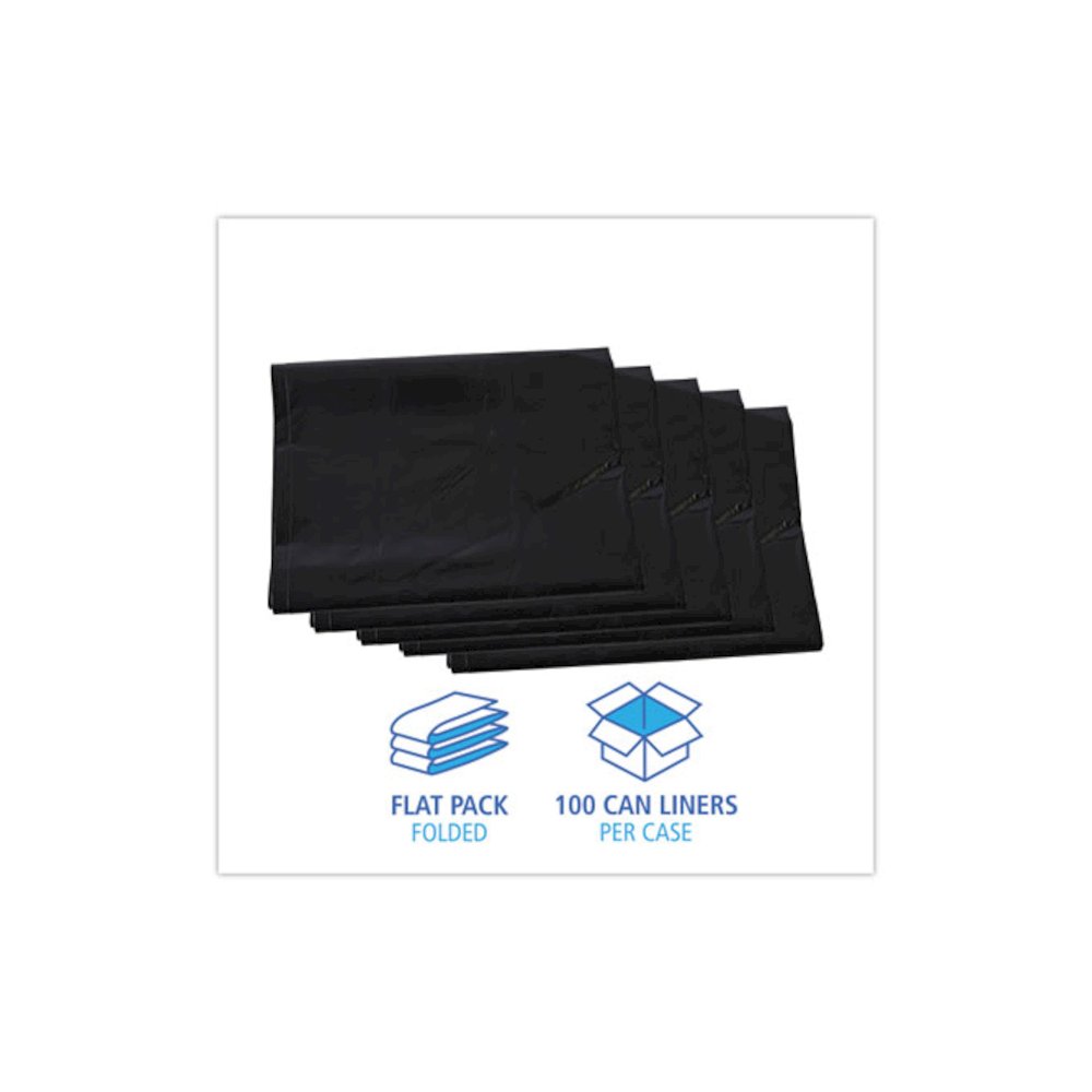 Linear Low Density Industrial Can Liners, 60 gal, 1.7 mil, 38" x 58", Black, Flat Pack, 100/Carton. Picture 3