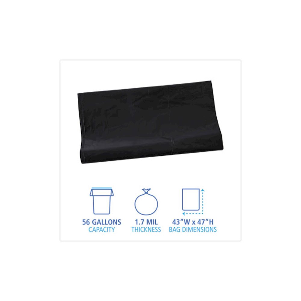 Linear Low Density Industrial Can Liners, 56 gal, 1.7 mil, 43" x 47", Black, Flat Pack, 100/Carton. Picture 2