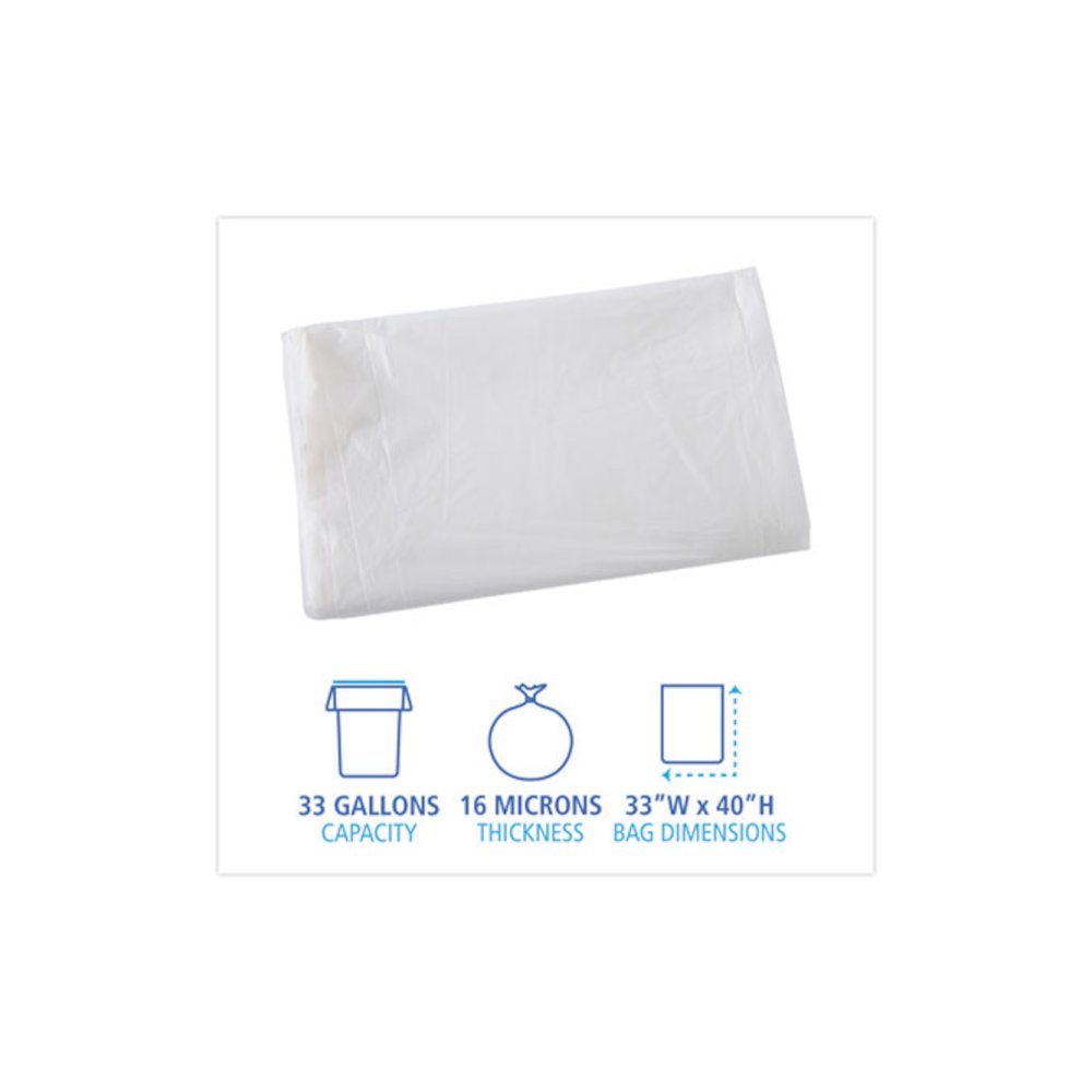 High Density Industrial Can Liners Flat Pack, 33 gal, 16 mic, 33" x 40", Natural, Flat Pack, 200/Carton. Picture 2