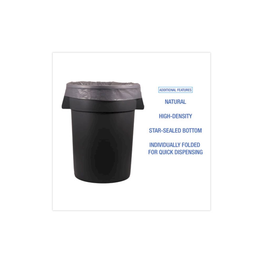 High Density Industrial Can Liners Flat Pack, 33 gal, 16 mic, 33" x 40", Natural, Flat Pack, 200/Carton. Picture 4