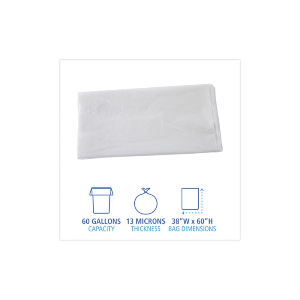 High Density Industrial Can Liners Flat Pack, 60 gal, 13 mic, 38" x 60", Natural, Flat Pack, 200/Carton. Picture 2