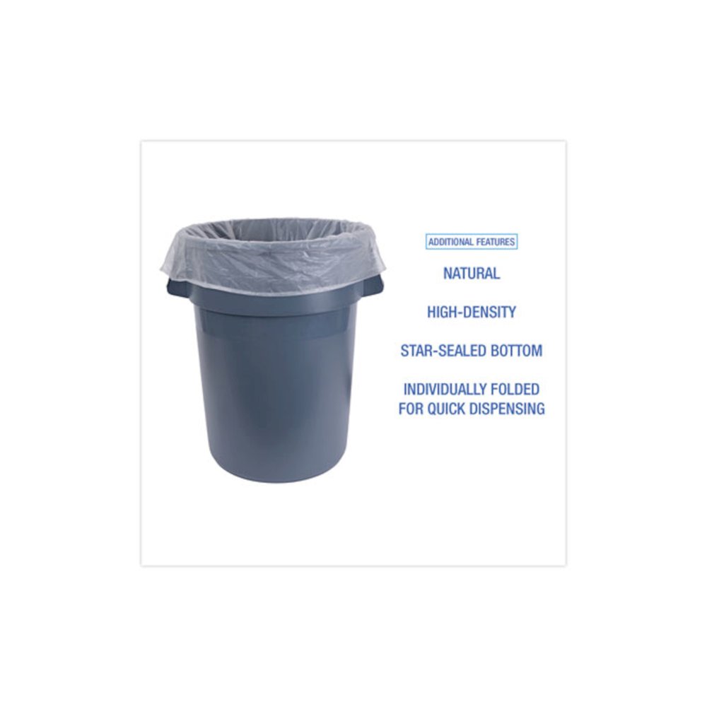 High Density Industrial Can Liners Flat Pack, 60 gal, 13 mic, 38" x 60", Natural, Flat Pack, 200/Carton. Picture 4