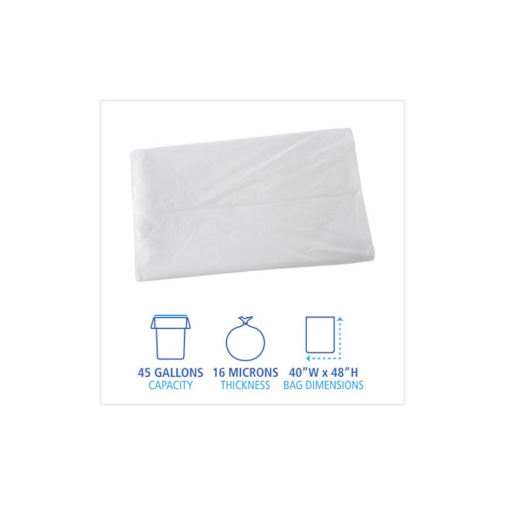 High Density Industrial Can Liners Flat Pack, 45 gal, 16 mic, 40" x 48", Natural, Flat Pack, 200/Carton. Picture 2