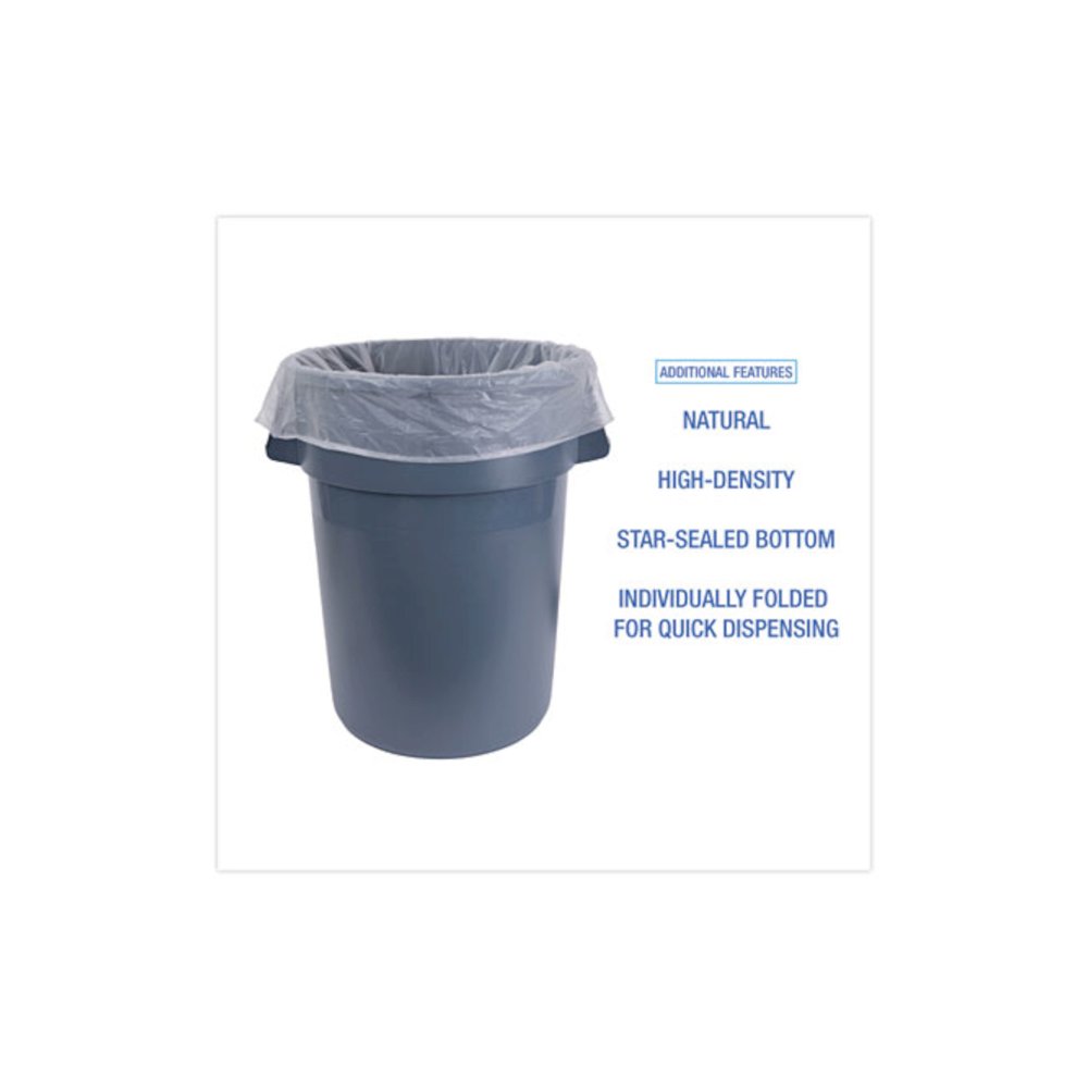 High Density Industrial Can Liners Flat Pack, 45 gal, 16 mic, 40" x 48", Natural, Flat Pack, 200/Carton. Picture 4