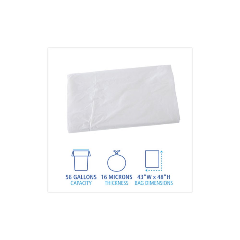 High Density Industrial Can Liners Flat Pack, 56 gal, 16 mic, 43" x 48", Natural, Flat Pack, 200/Carton. Picture 2