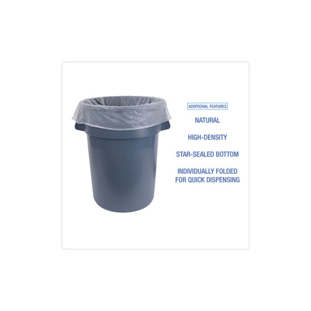 High Density Industrial Can Liners Flat Pack, 56 gal, 16 mic, 43" x 48", Natural, Flat Pack, 200/Carton. Picture 4