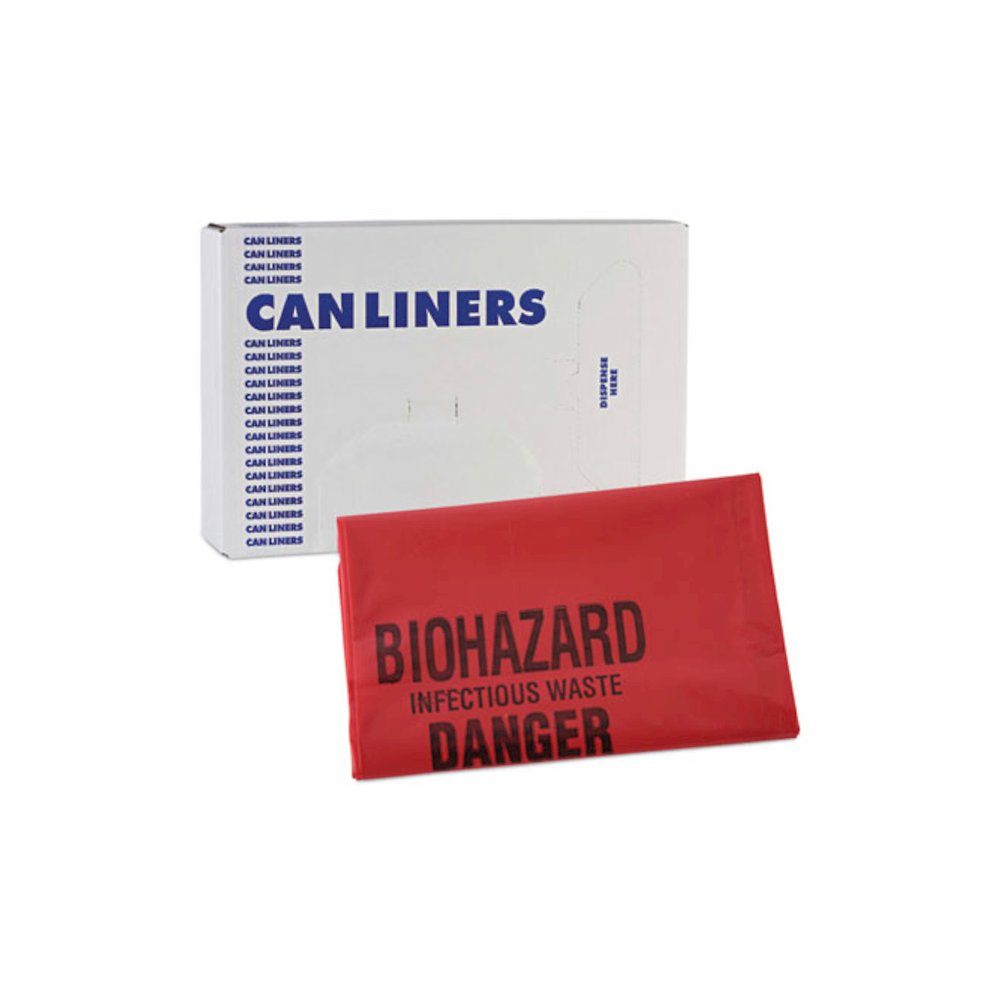 Linear Low Density Health Care Trash Can Liners, 16 gal, 1.3 mil, 24" x 32", Red, Flat Pack, 250/Carton. Picture 7
