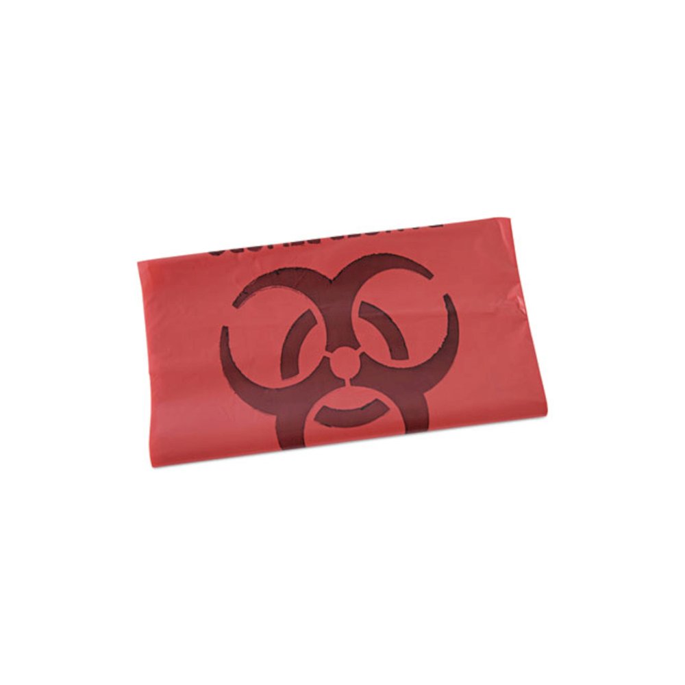 Linear Low Density Health Care Trash Can Liners, 33 gal, 1.3 mil, 33" x 39", Red, Flat Pack, 150/Carton. Picture 1