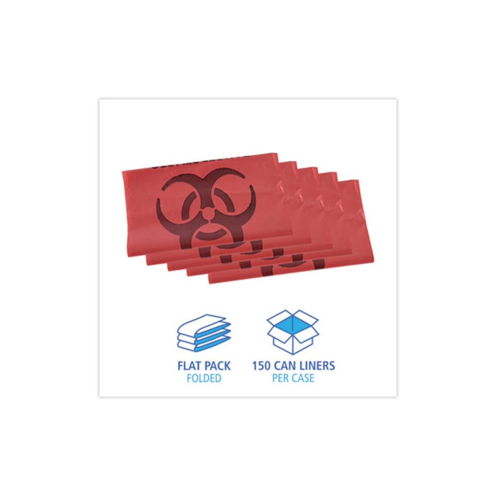 Linear Low Density Health Care Trash Can Liners, 33 gal, 1.3 mil, 33" x 39", Red, Flat Pack, 150/Carton. Picture 3